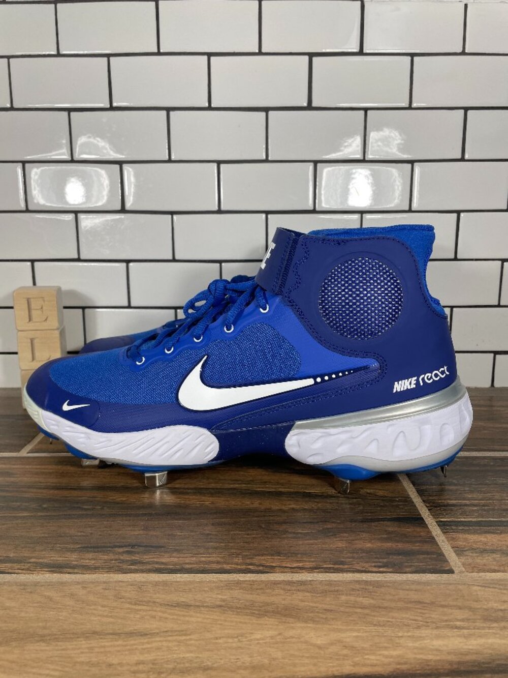 Nike Alpha Huarache Elite 3 Mid Shoes Mens Size 14 Blue Baseball Spikes Cleats